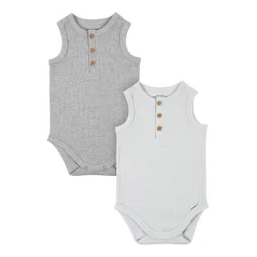 2-Pack Baby Boys Blue Grey Sleeveless Onesies Bodysuits