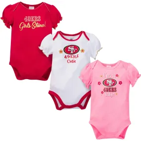 3-Pack Baby Girls 49ers Short Sleeve Bodysuits