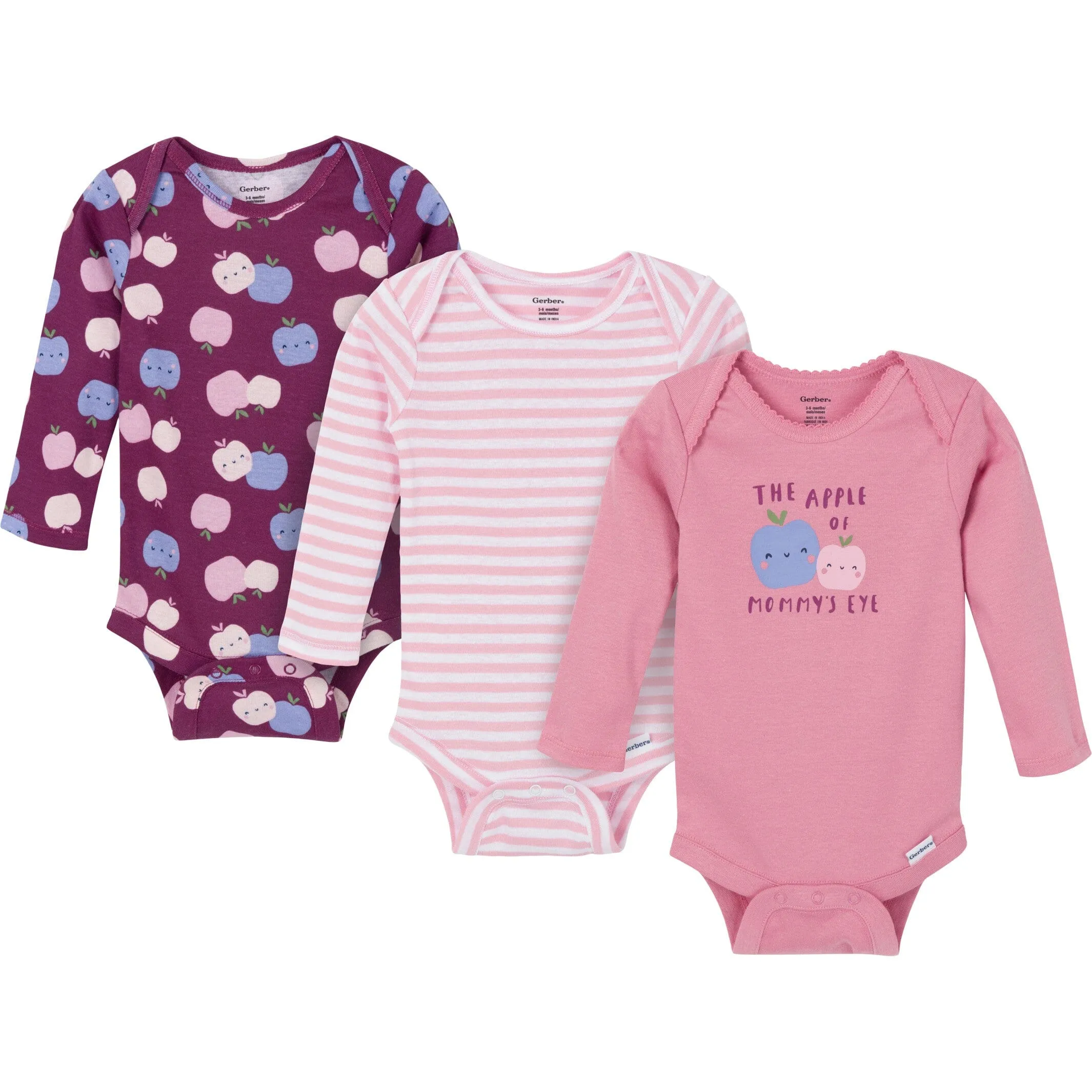 3-Pack Baby Girls Apple Of Mommy's Eye Onesies Bodysuits