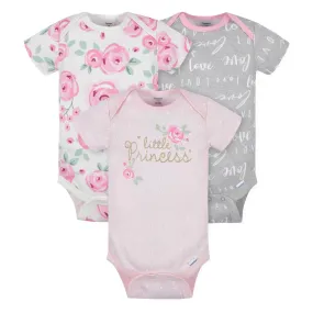 3-Pack Baby Girls Floral Short Sleeve Onesies Bodysuits