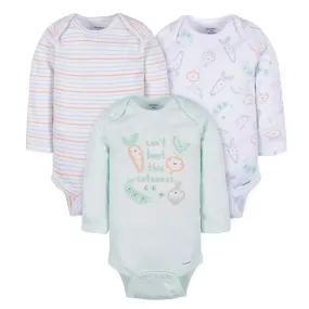 3-Pack Baby Neutral Vegetables Long Sleeve Onesies Bodysuits