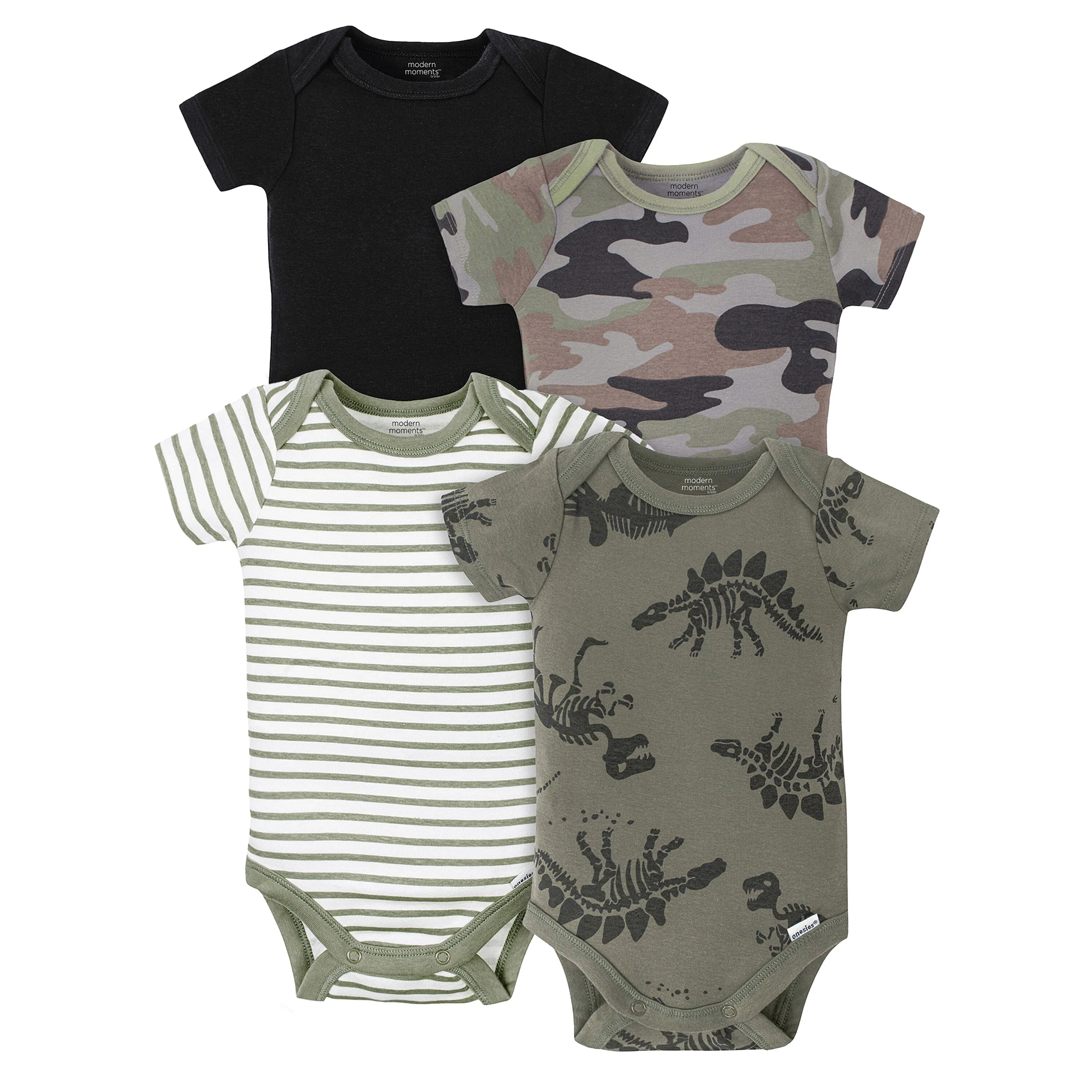 4-Pack Baby Boys Fossils Short Sleeve Onesies Bodysuits