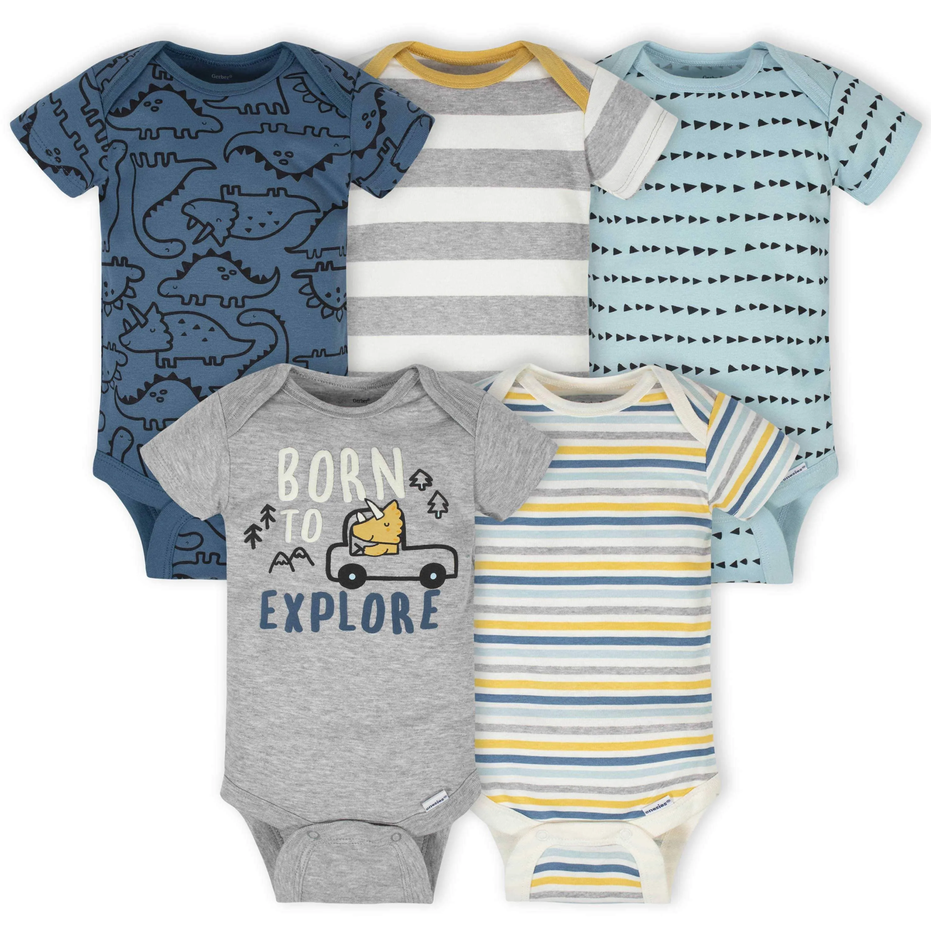 5-Pack Baby Boys Dino Short Sleeve Onesies Bodysuits