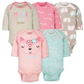 5-Pack Baby Girls Fox Long Sleeve Onesies Bodysuits