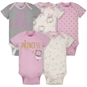 5-Pack Baby Girls Princess Short Sleeve Onesies Bodysuits