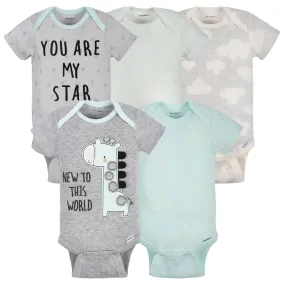 5-Pack Baby Neutral Giraffe Short Sleeve Onesies Bodysuits