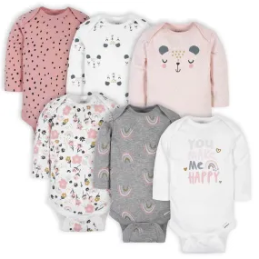 6-Pack Baby Girls Bear Long Sleeve Onesies Bodysuits