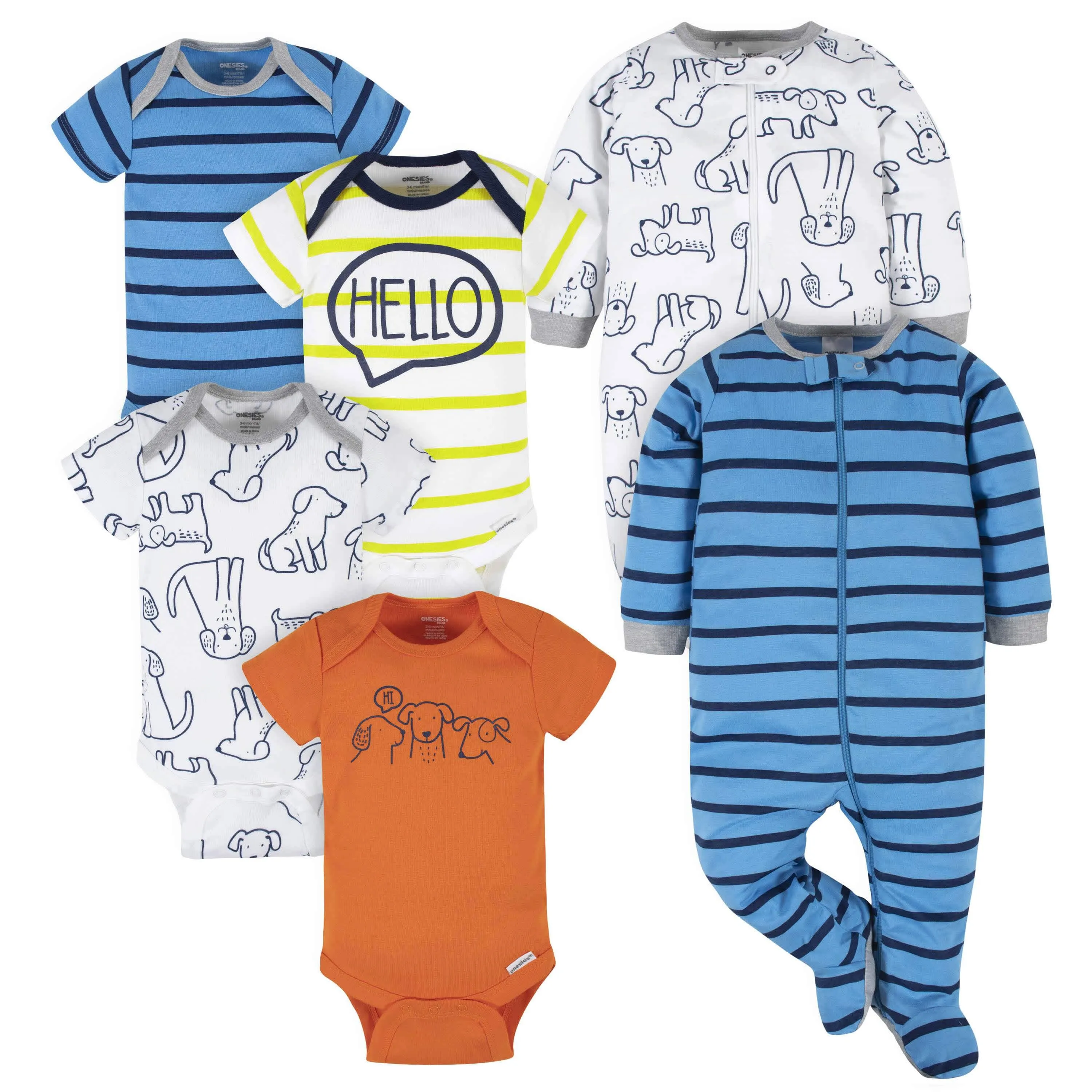 6-Piece Baby Boys Dog Onesies Brand Bodysuits & Sleep 'n Plays Set