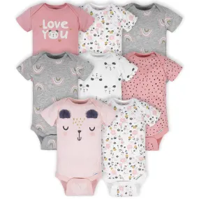 8-Pack Baby Girls Bear Short Sleeve Onesies Bodysuits