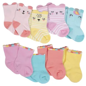 8-Pack Baby Girls' Unicorn Wiggle-Proof Jersey Crew Socks