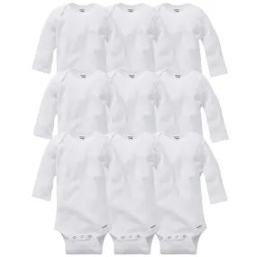 9-Piece White Organic Long Sleeve Onesies Bodysuits Grow With Me Set