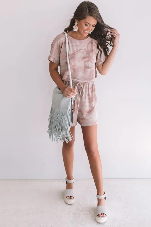 All Caught Up Camo Romper In Blush