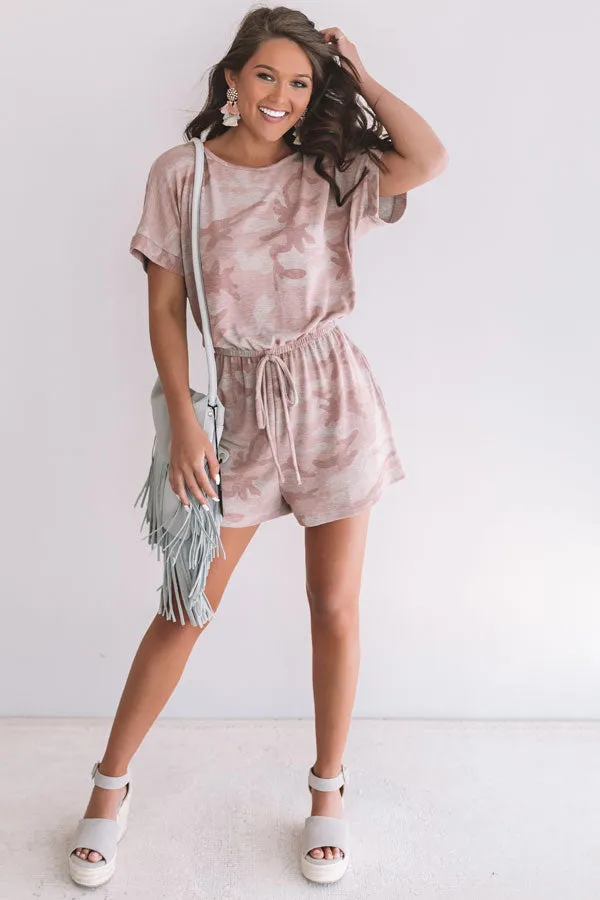 All Caught Up Camo Romper In Blush