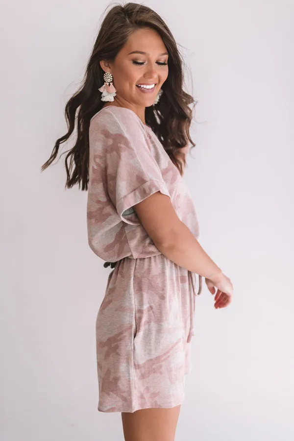 All Caught Up Camo Romper In Blush