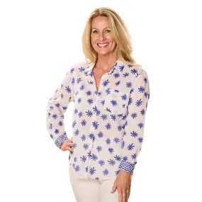 Amalfi Cotton Shirt in Printed Pattern Blue