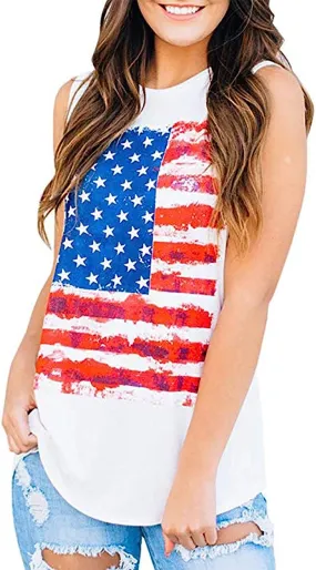 American Flag Tank Tops Women Patriotic Shirt 4th of July Top Stars Stripes Print Sleeveless T-Shirt USA Flag Tee Tops