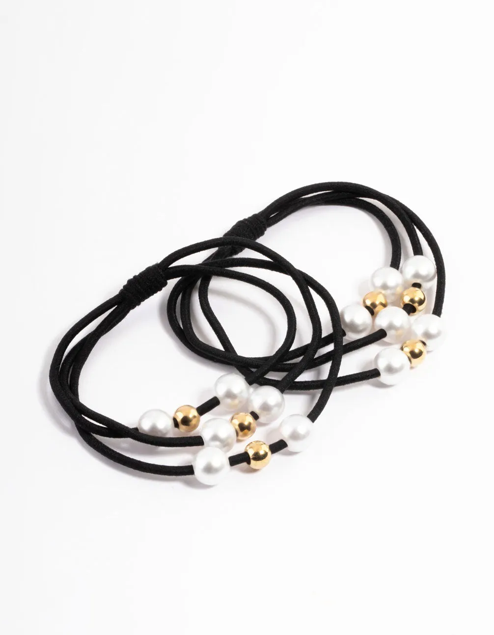 Black Fabric Pearl & Bead Hair Tie Pack