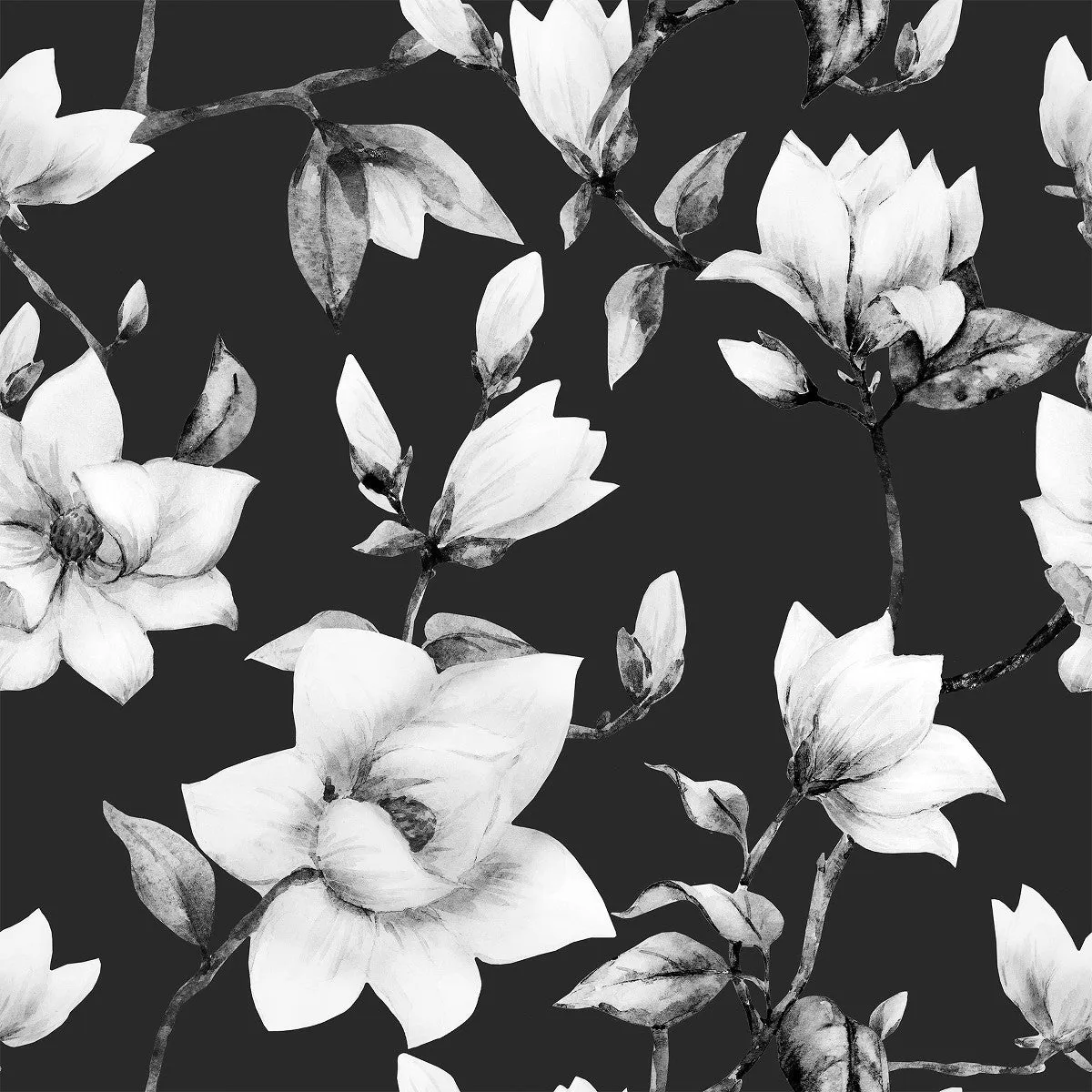 Black Wallpaper with White Flowers