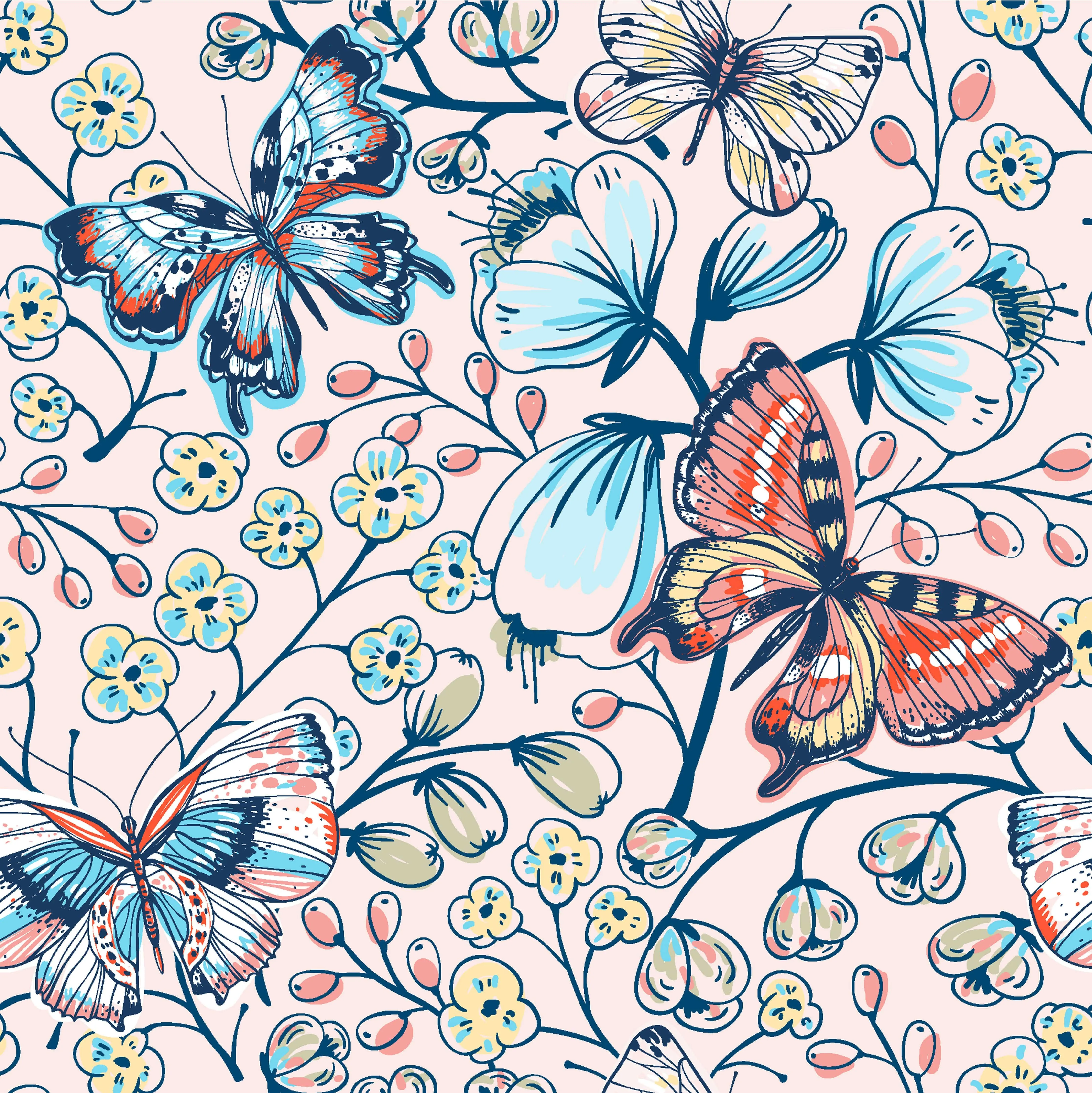 Butterflies and Flowers Wallpaper