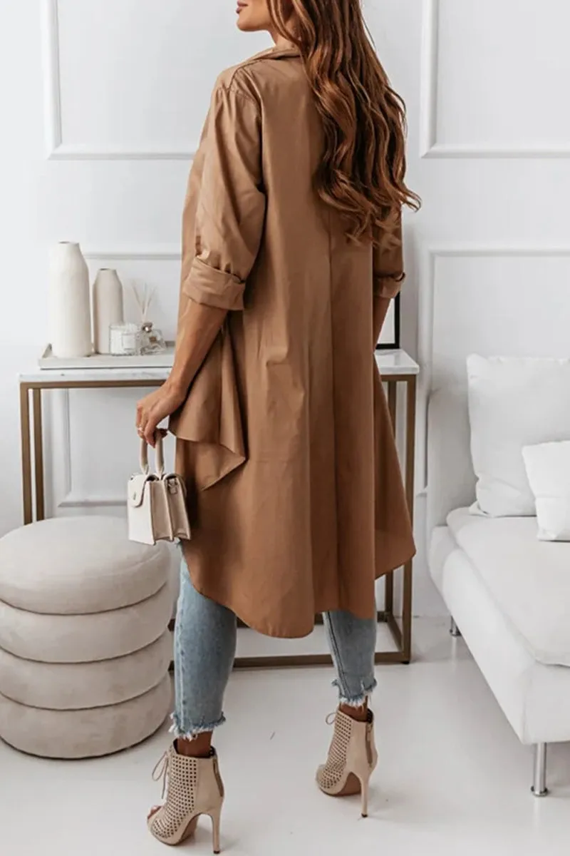 Casual Solid Buttons Asymmetrical Turndown Collar Tops