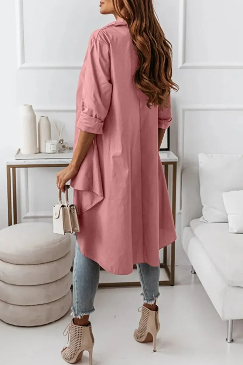 Casual Solid Buttons Asymmetrical Turndown Collar Tops