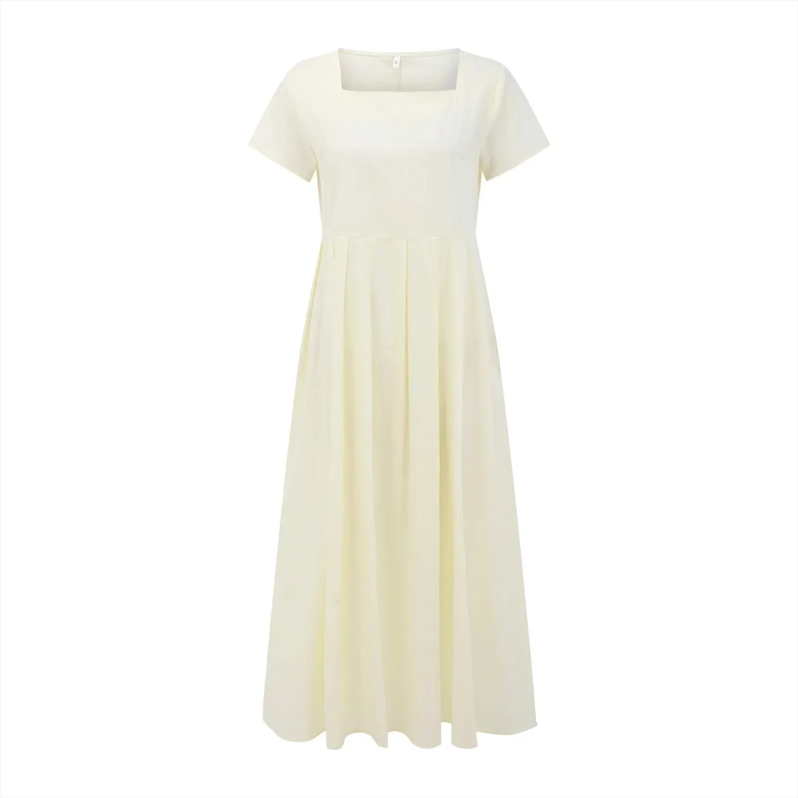 Casual Solid Color Square Collar Cotton Linen Swing Party Midi SunVestidos Dress