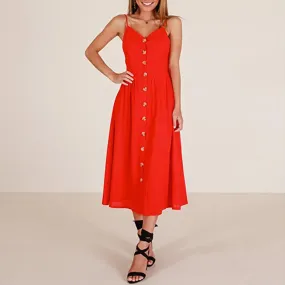 Casual Suspender Collar Sexy Medium Red Party Midi Dresses