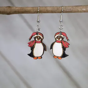 Cate's Concepts, LLC Women's Christmas Penguin Wooden Dangle Earrings