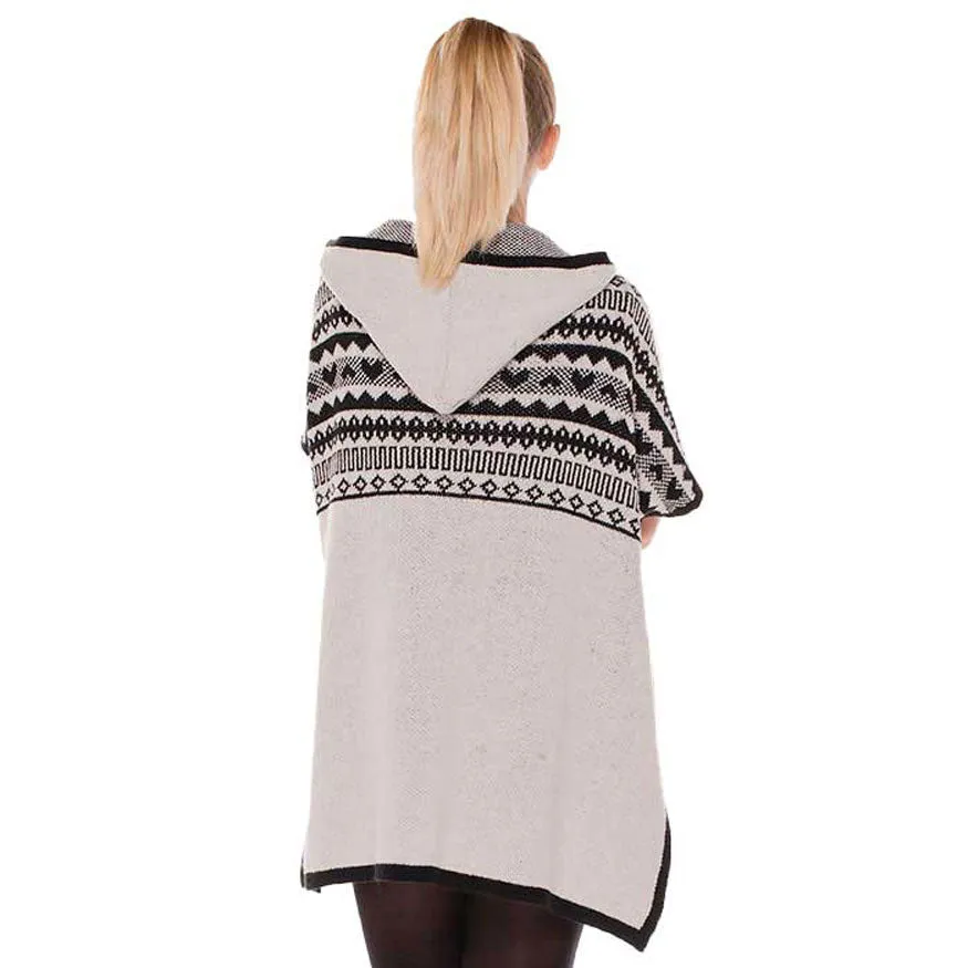 Chevron Hooded Long Cardigan Ruana