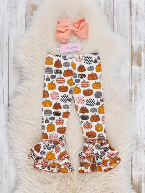 Cotton Bell Ruffle Leggings - Pumpkin Print