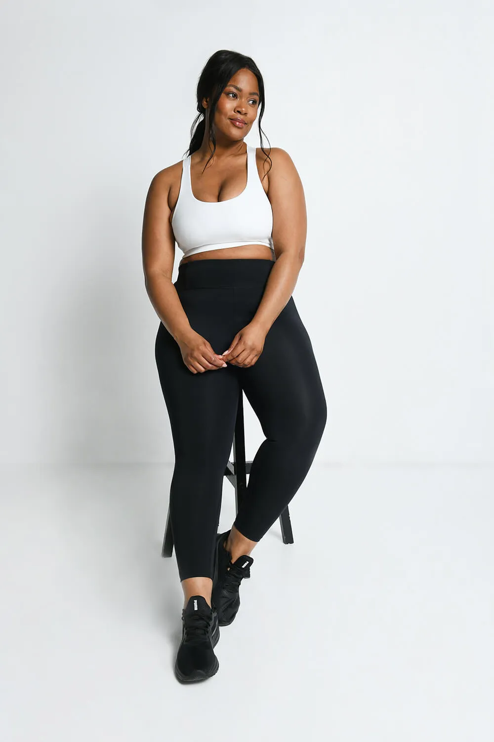 Curve Focus High Waisted Sports Leggings - Midnight Black