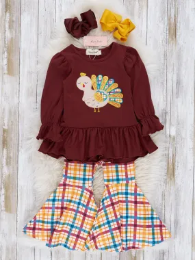 Deep Berry Plaid Turkey Bell Bottom Outfit