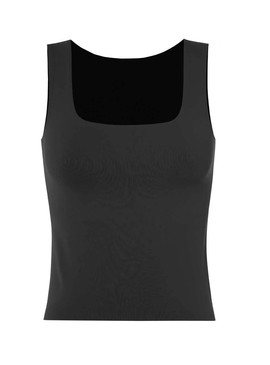 D.F. Women's Invisible Lines Square Neck Tank Top - Black