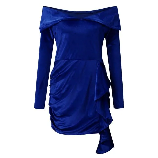 DressBetty - Velvet New Year Party Dress High Waist Draped Sexy Bodycon Dress Pure Color Off Shoulder Mini Dress