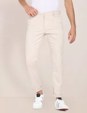 Flat Front Dobby Solid Casual Trousers