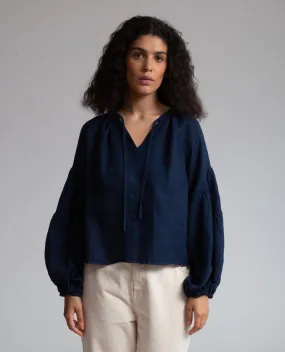 Francesca Linen Top In Navy