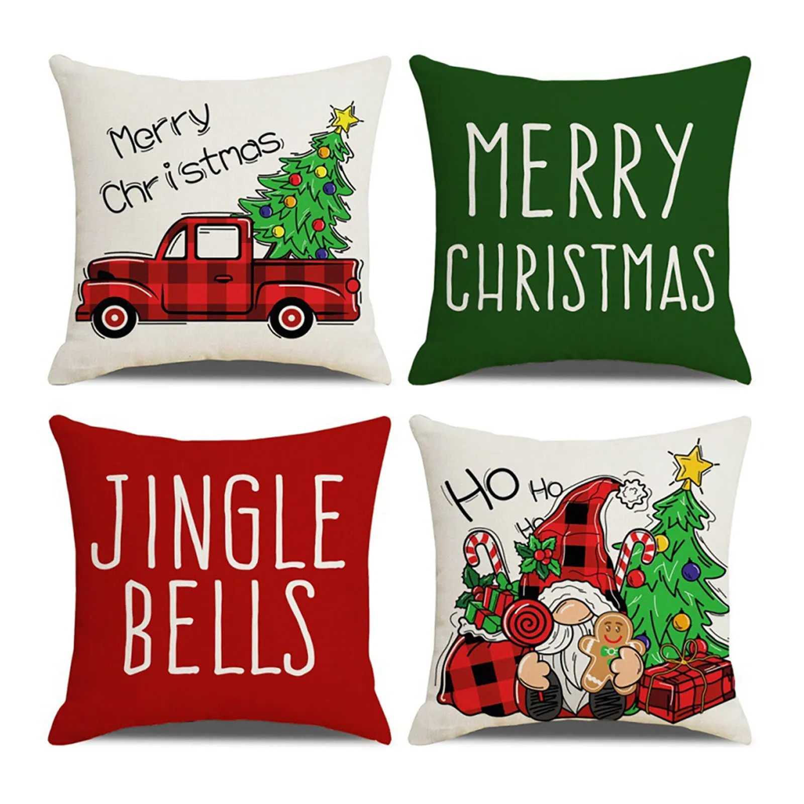 GARVEE Christmas Pillow Covers 18x18 Inch Set of 4 Christmas Bell Santa Throw Pillow Cases for Home Sofa Christmas Decorations 14#