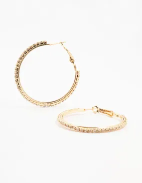 Gold Large Skinny Diamante Hoop Earrings