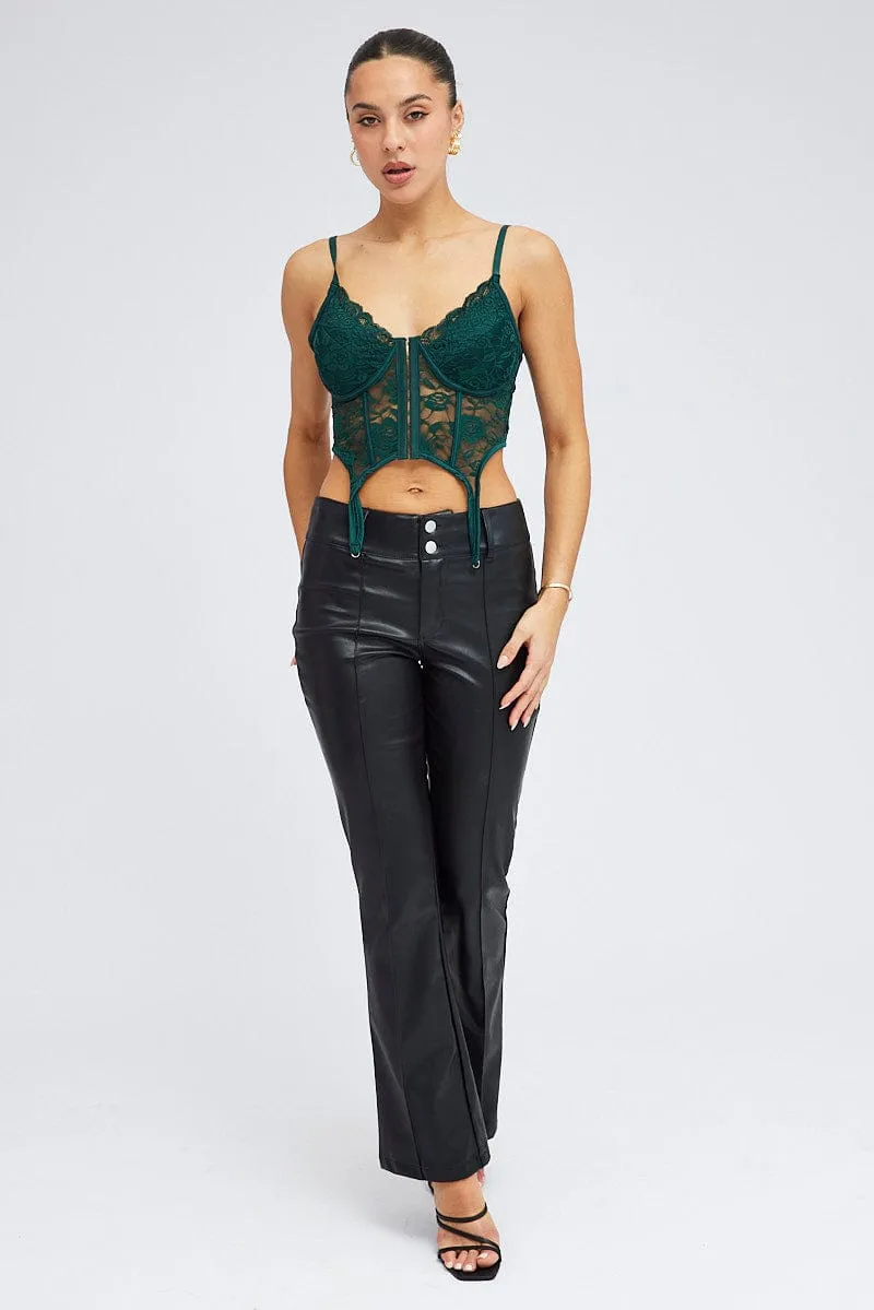 Green Corset Top Sleeveless Sweetheart Crop Garter Lace