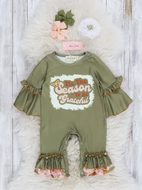 Green Grateful Season Bell Sleeve Romper