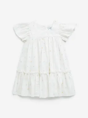 HOP Kids Off-White Embroidered Tiered Dress