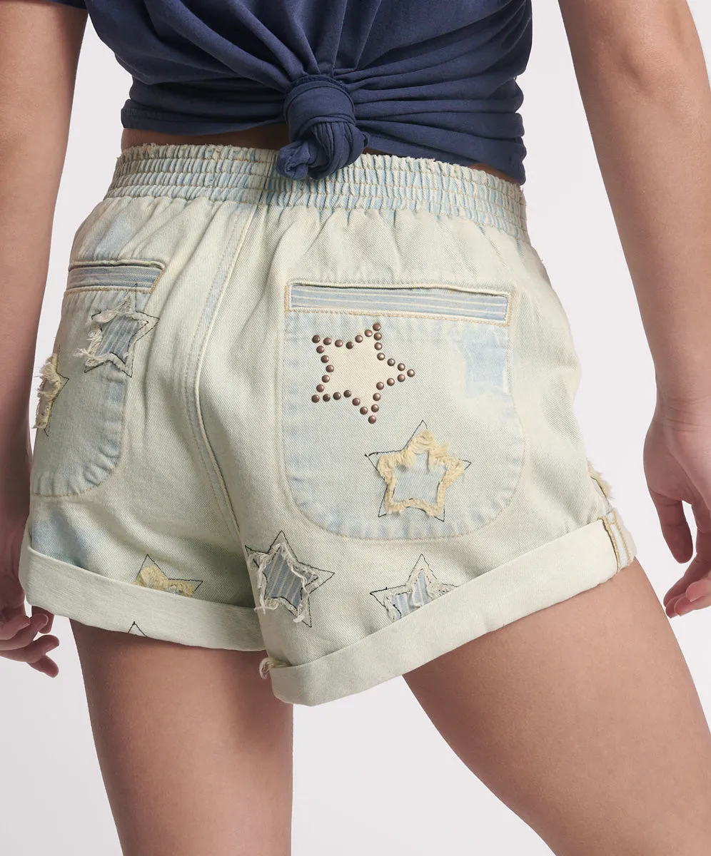 Hunters Elasticated Waist Boyfriend Denim Shorts - SUNDAE