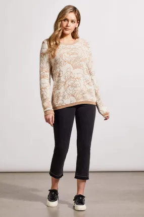 JACQUARD LONG SLEEVE SCOOP NECK SWEATER-Cream