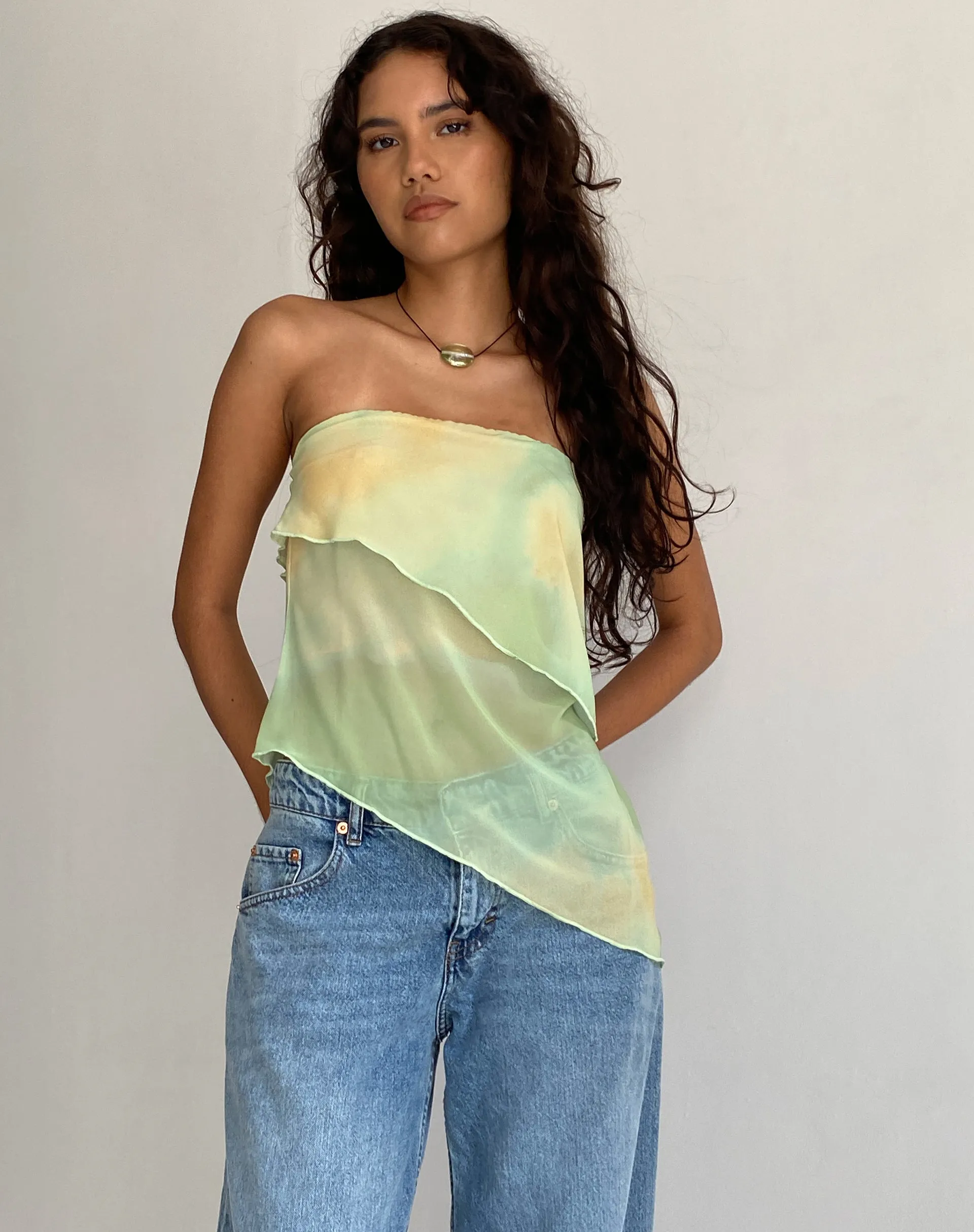 Joyce Longline Waterfall Tube Top in Yellow Watercolour