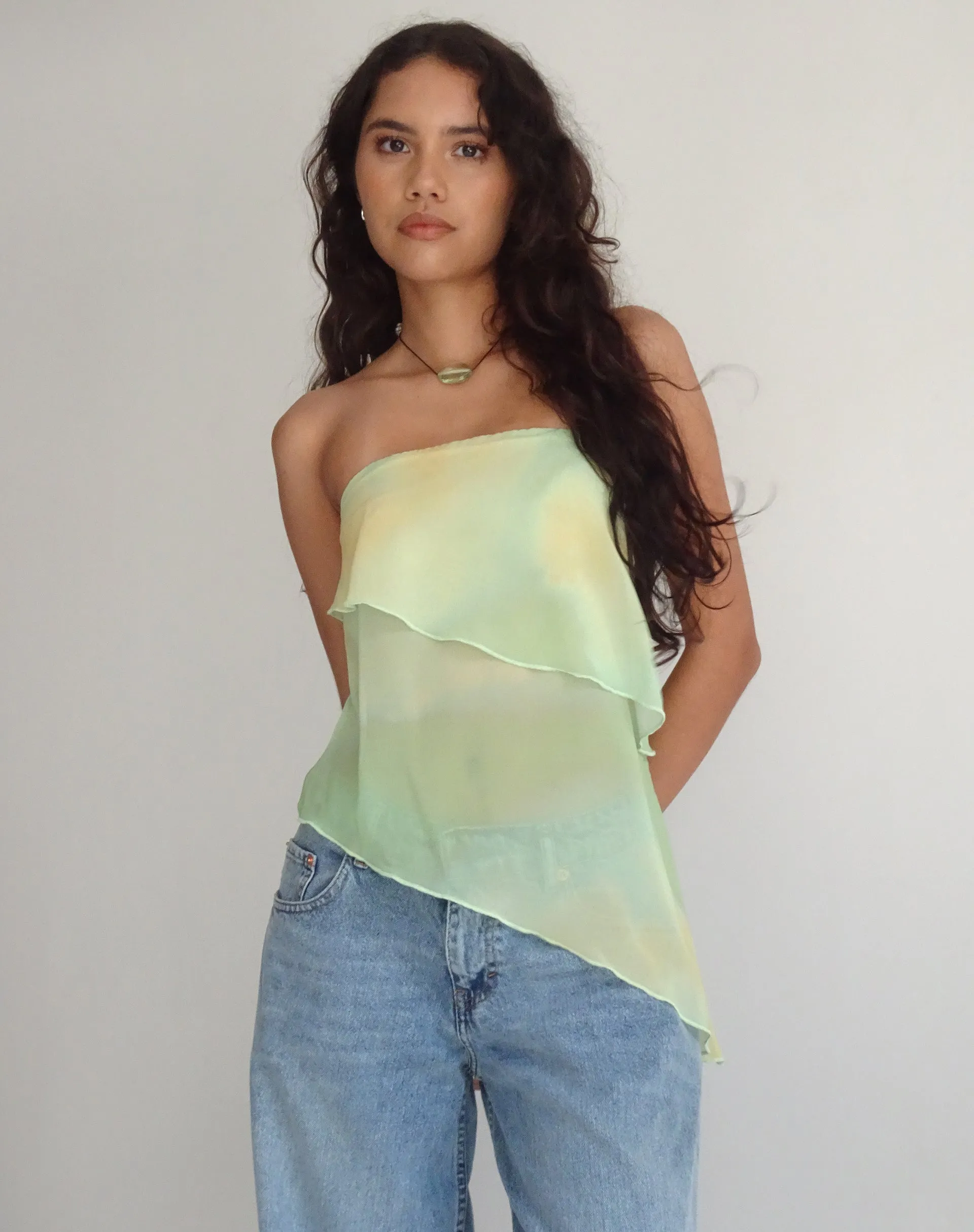 Joyce Longline Waterfall Tube Top in Yellow Watercolour