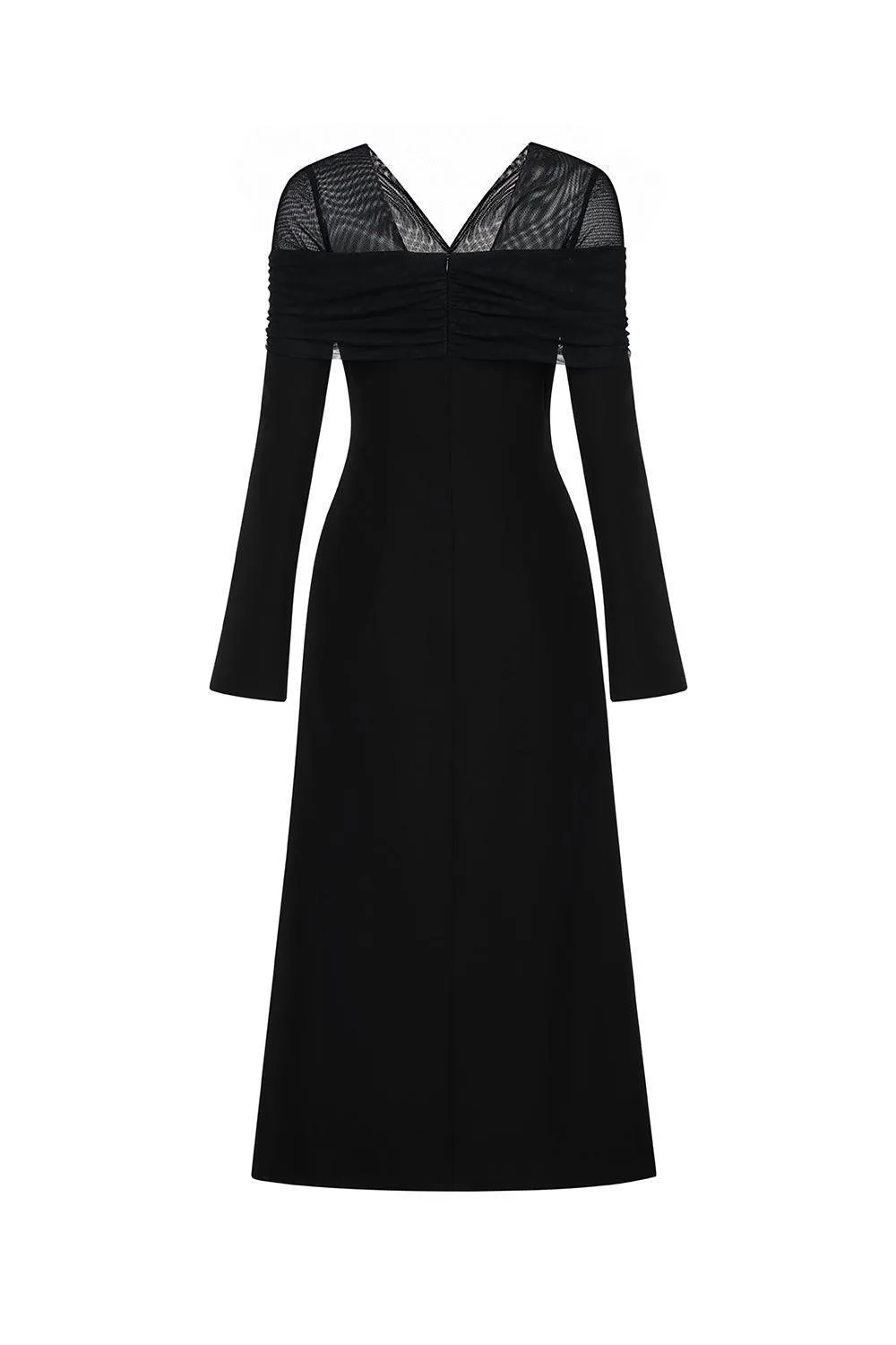 Jream Sheath Long Sleeved Satin Crepe Midi Dress