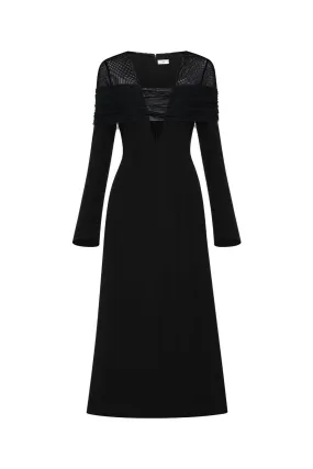 Jream Sheath Long Sleeved Satin Crepe Midi Dress