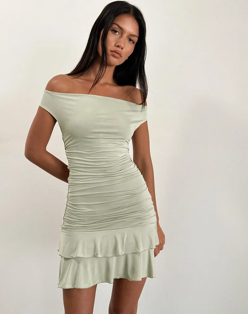 Luella Ruffle Mini Dress in Slinky Sage