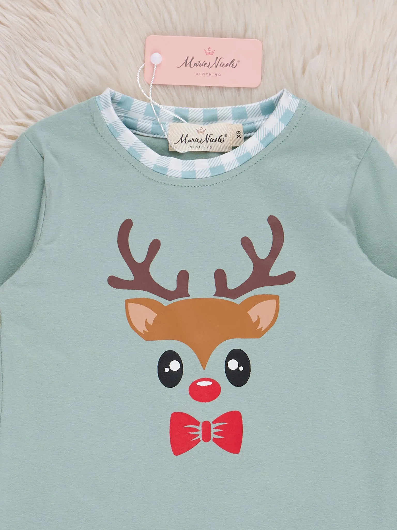 Mint Gingham Reindeer Shirt