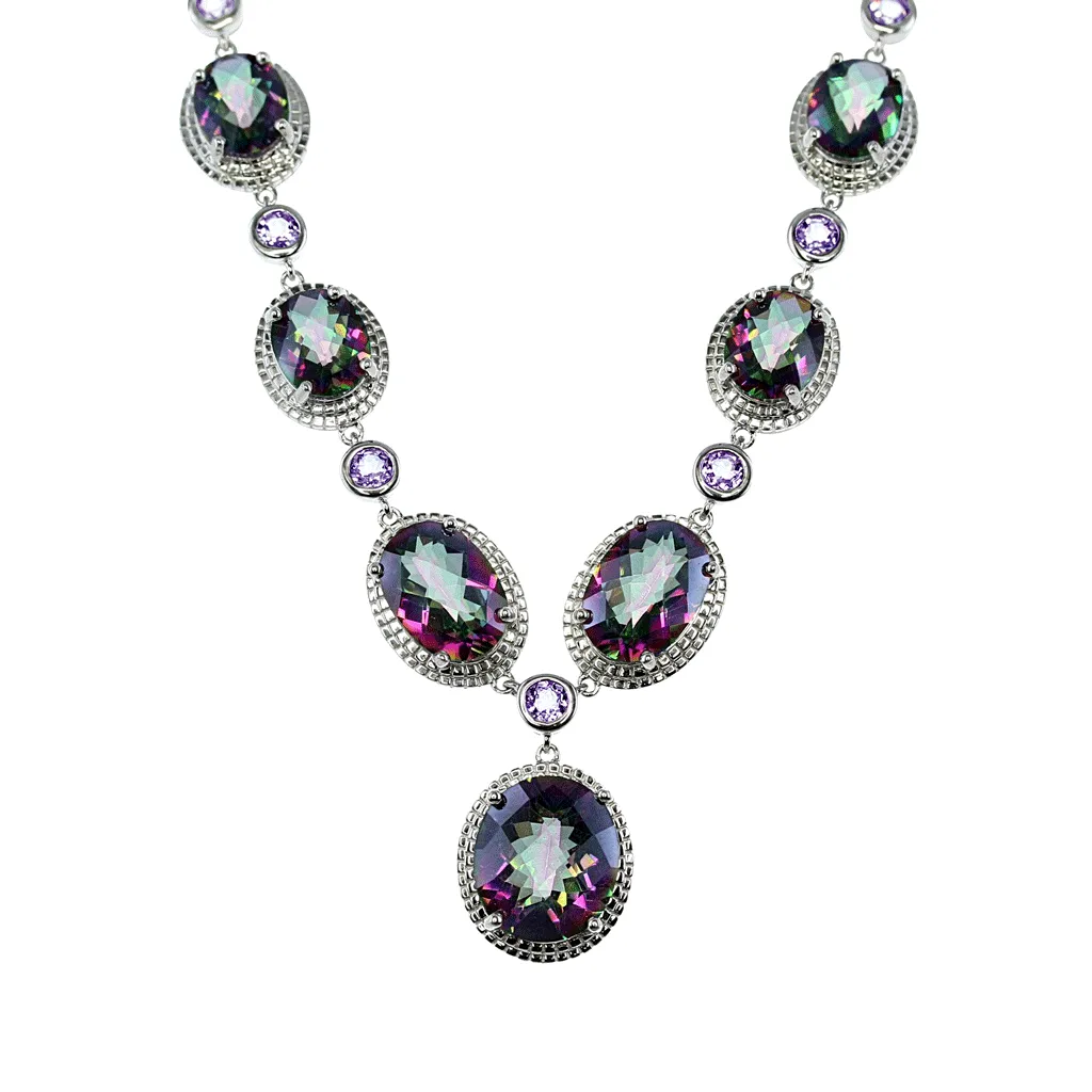 Mystic Quartz Oval Drop Statement Necklace with Amethyst